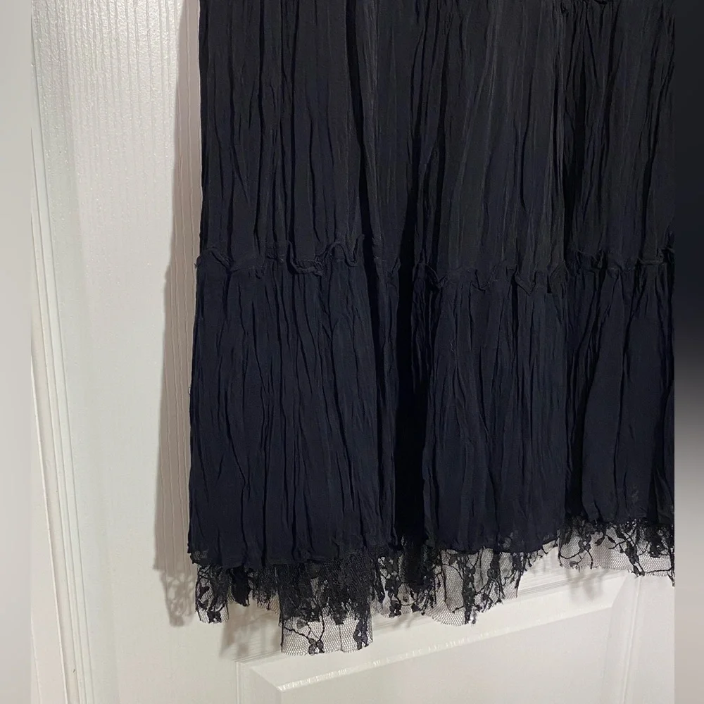 Paradise NY Lace Trim Gold Sequin Tiered Maxi Skirt Black Large